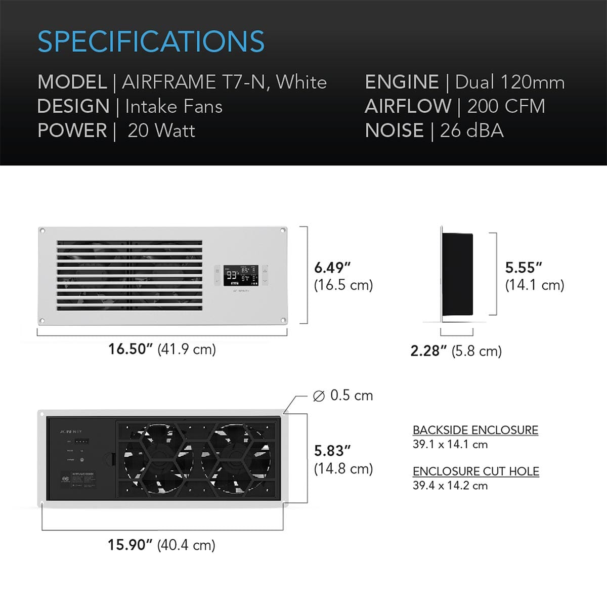 AC Infinity AC Infinity AIRFRAME T7-N AV Equipment Closet and Room Cooling System - Front Intake Component Cooling