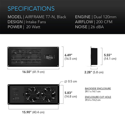 AC Infinity AC Infinity AIRFRAME T7-N AV Equipment Closet and Room Cooling System - Front Intake Component Cooling