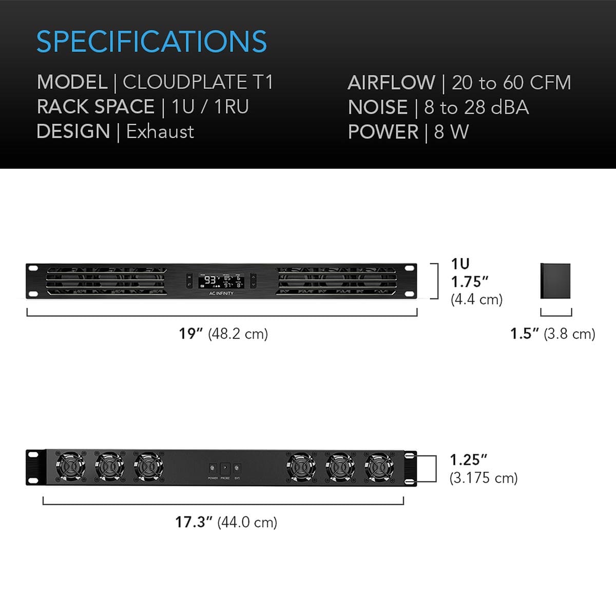 AC Infinity AC Infinity CLOUDPLATE T1 Rack Cooling System - Front Exhaust Component Cooling