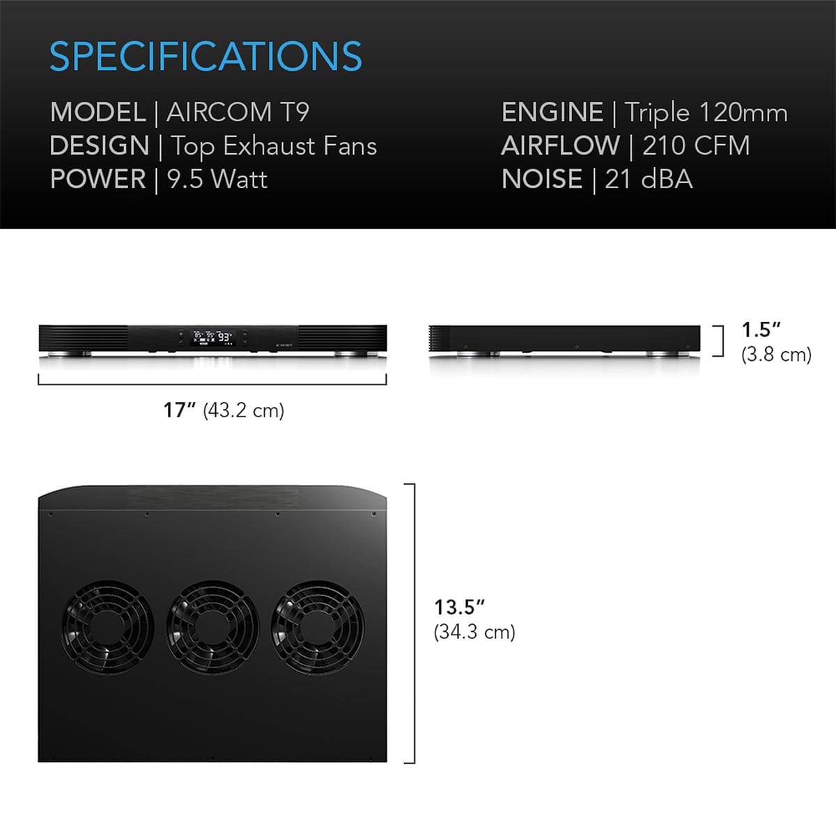 AC Infinity AC Infinity AIRCOM T9 PRO AV Component Cooling System - Top Exhaust Component Cooling