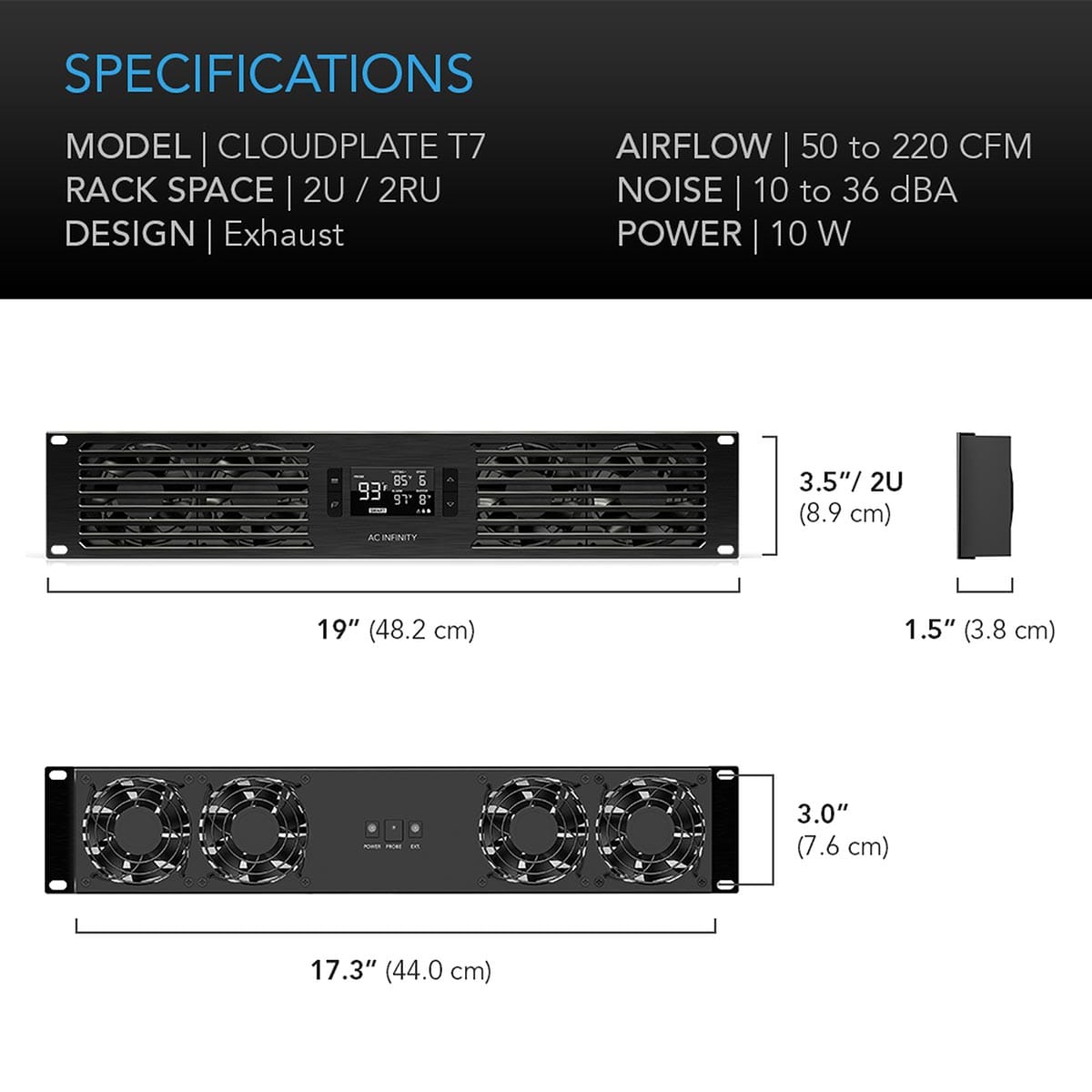 AC Infinity AC Infinity CLOUDPLATE T7 Rack Cooling System - Front Exhaust Component Cooling