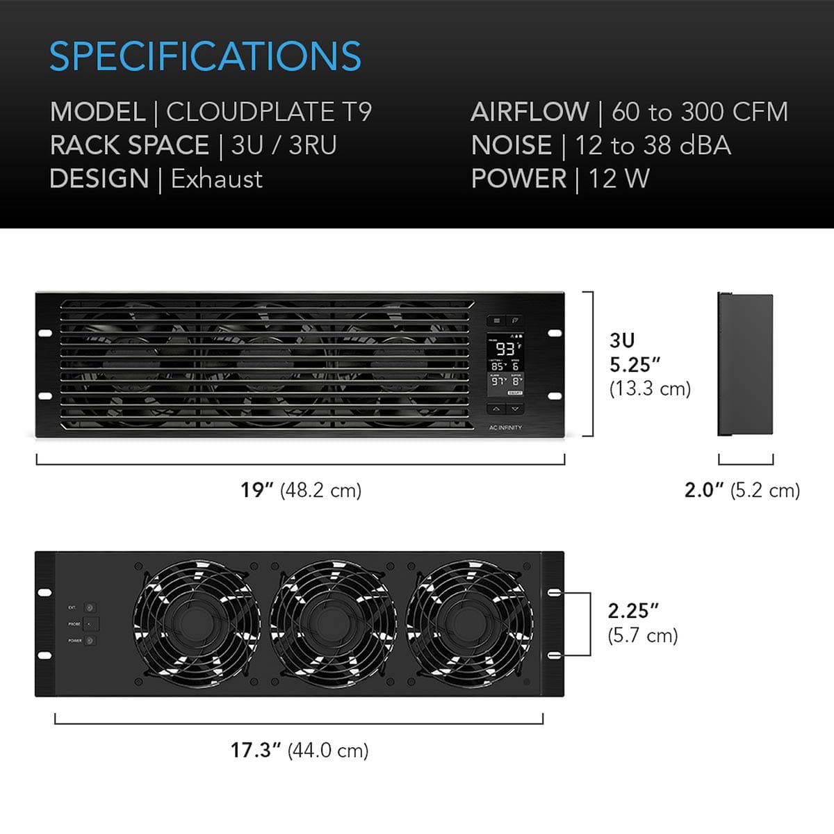 AC Infinity AC Infinity CLOUDPLATE T9 Rack Cooling System - Front Exhaust Component Cooling