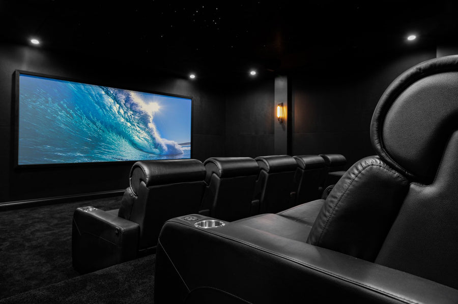 Cinemascope projection screen with cinema seating.